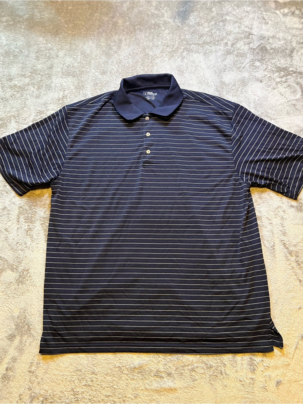 PGA Tour Navy and White Thin-Stripe Polo